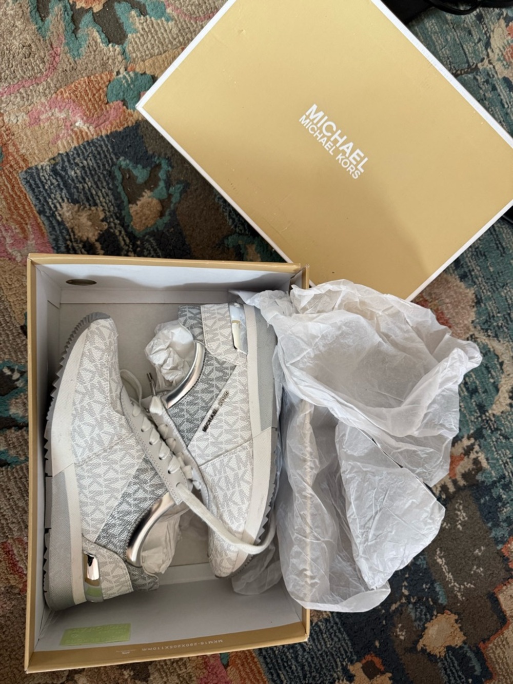 Michael Kors Allie Trainer Leather Silver Bright White size 6 women’s Y2K